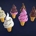 Colorful Assorted Ice Cream Cones With Vanilla Chocolate Strawberry Flavors And Sprinkles