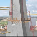 Massive Cable Stayed Bridge Under Construction With Tower Crane Spanning The Wide Calm River