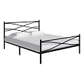 Black Metal Double Bed Frame With Crisscross Headboard Footboard White Mattress And Pillows