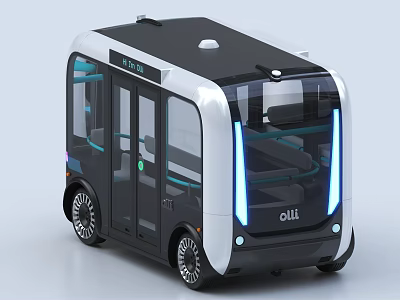 Olli Autonomous Self Driving Bus With Modern Design Transparent Windows And Blue Lights 3d model