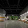 Cultural Center Exhibition Interior With Scenic Murals Display Tables And Information Panels