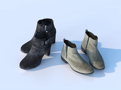 Stylish Black And Gray Ankle Boots With Zipper Closure Suede Material And Block Heel 3d model