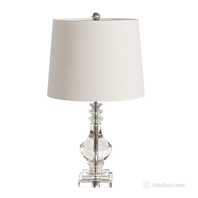 Elegant Table Lamp With White Linen Shade And Crystal Decorative Base 3d model 