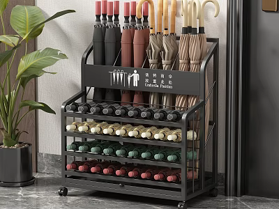 Entryway Multi tier Rolling Storage Rack With Umbrella And Shoe Organizer 3d model