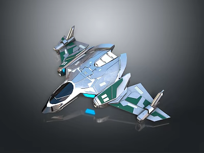 Futuristic Spacecraft Design With Streamlined Silver Gray Body Green Blue Accents 3d model