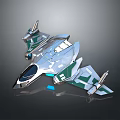 Futuristic Spacecraft Design With Streamlined Silver Gray Body Green Blue Accents