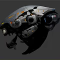 Sci Fi Mechanical Robot Drone With Blue Gray Damaged Exterior And Glowing Lights
