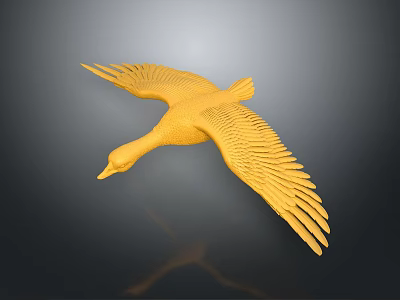 Golden Duck in Flight with Outstretched Wings Against Dark Background 3d model