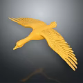 Golden Duck in Flight with Outstretched Wings Against Dark Background