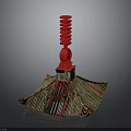 Traditional Architectural Structure With Red Spire And Multi Layered Straw Like Roof