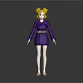 Game Movie Character With Blonde Hair Purple Kimono Dress Pink Sash White Gloves Sandals