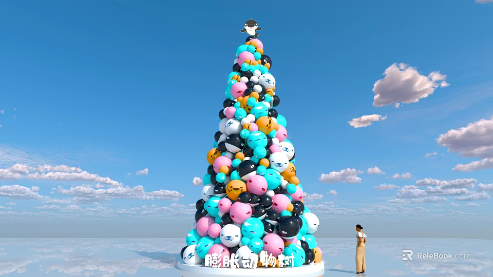 Giant Colorful Balloon Christmas Tree Photo Spot for New Year Check in 3d model 