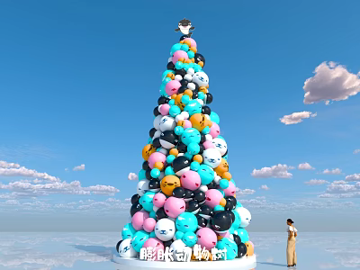 Giant Colorful Balloon Christmas Tree Photo Spot for New Year Check in 3d model