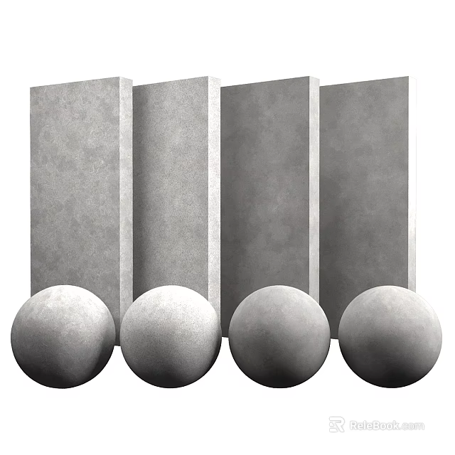 Gray Textured Concrete Panels And Spheres As Modern Construction Components 3d model 