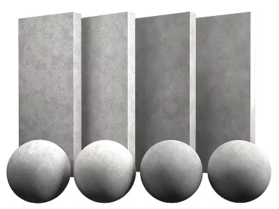 Gray Textured Concrete Panels And Spheres As Modern Construction Components 3d model