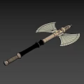 Medieval Battle Axe With Double Edged Metal Blade Wooden Handle And Decorative Metal Accents