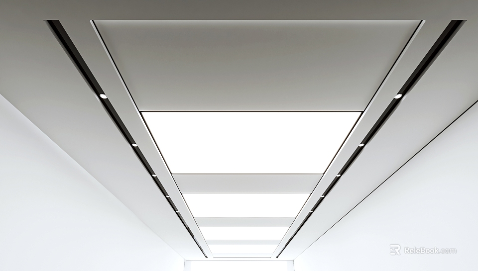 Sleek Modern Ceiling Design With Recessed Lights And Translucent Panels 3d model 