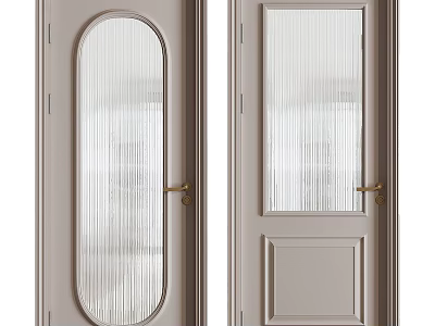 Modern Interior Swing Door Design With Ribbed Glass Panel And Brass Handle 3d model