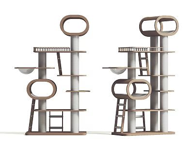 Modern Cat Tree Design With Multiple Platforms Ladders And Circular Perches 3d model