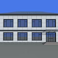 Two Story Modern Building With White Exterior Multiple Windows And Entrance Steps