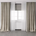 Beige Linen Curtains With White Sheer Panels For Modern Window Decoration