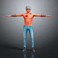 Gray Haired Male Character With Chest Scars And Ripped Jeans Standing