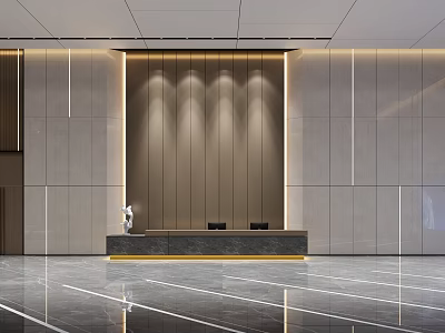 Modern Hotel Lobby Interior Design With Reception Desk And Marble Floor 3d model