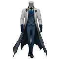 Mannequin In White Long Coat Blue Vest Pants And Gloves With Patterned Details