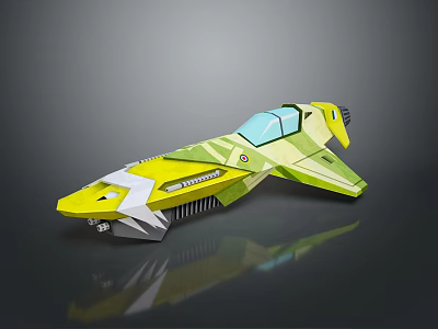 Futuristic Yellow Green Cosmic Spaceship Model With Streamlined Shape And Cockpit Windows 3d model