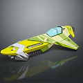 Futuristic Yellow Green Cosmic Spaceship Model With Streamlined Shape And Cockpit Windows