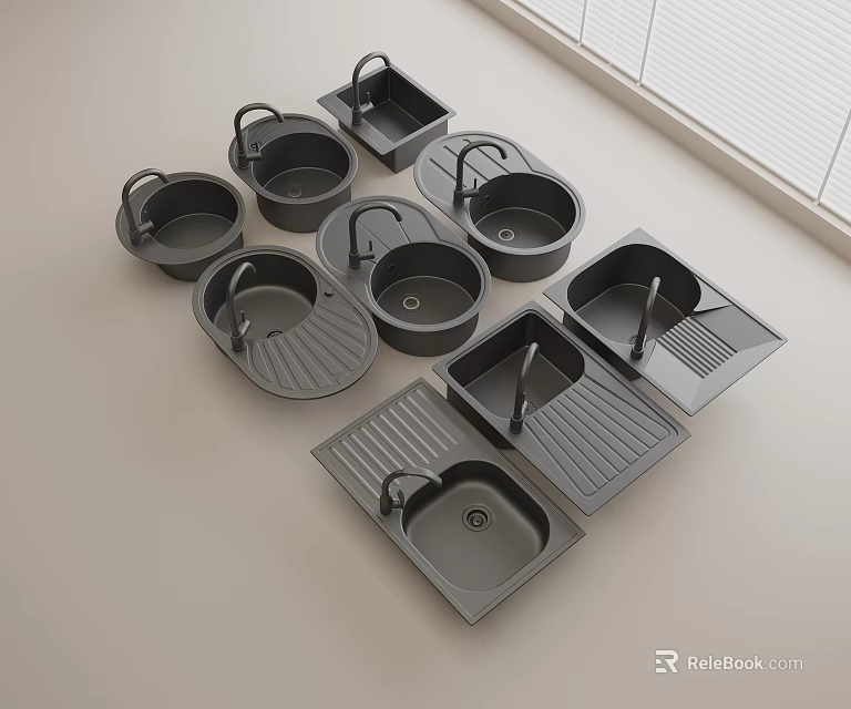 Stylish Black Kitchen Sinks With Various Designs Multiple Styles For Modern Home Kitchens 3d model