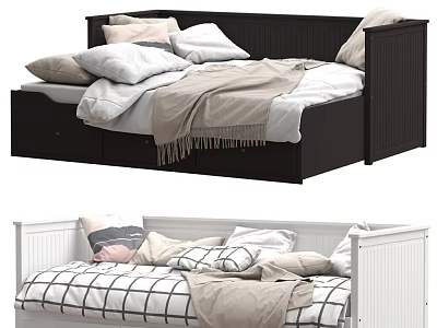 Black and White Children's Bed with Modern Wooden Frame Storage Drawers and Safety Rail 3d model