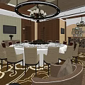 Elegant Private Dining Room With Round Table White Tablecloth Chandelier And Large Windows 3d model