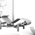 Wooden Lounge Chair With Curved Woven Structure Grid Wall And Tree Branch Decoration