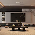 Modern Living Room Interior Design With Marble TV Wall Bookshelf Coffee Table And Sofa