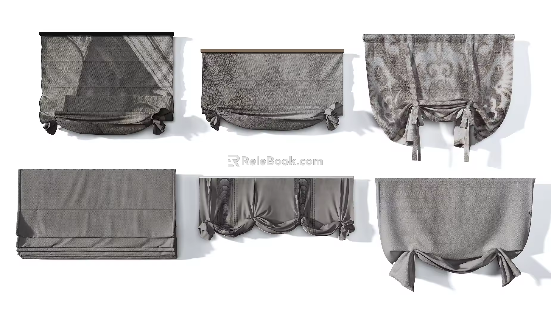 Advanced gray imported art dark pattern Roman curtain combination 3d model