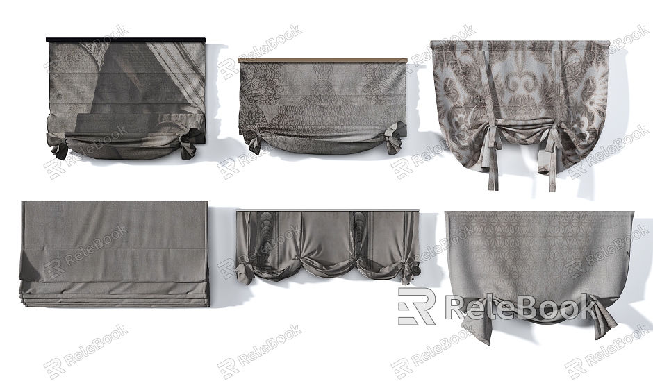 Advanced gray imported art dark pattern Roman curtain combination model