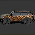 Military Green Blazer Force Truck And Orange Leopard Print SUV With Gray Roof