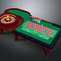 Entertainment Table With Roulette Wheel Colorful Chips Green Felt Surface And Wooden Legs