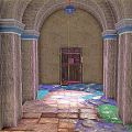 Traditional European Architecture With Arched Doorway Stone Walls Wooden Door And Stone Paved Floor