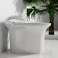 Modern White Toilet With Sleek Design In Minimalist Space And Palm Tree