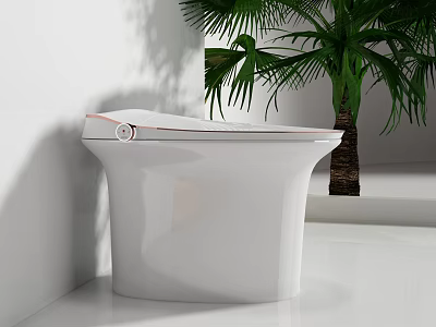 Modern White Toilet With Sleek Design In Minimalist Space And Palm Tree 3d model