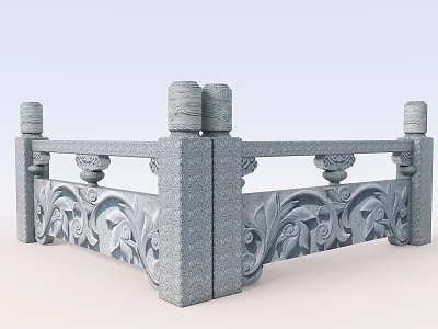 Ornate Gray Stone Balustrade With Carved Floral Patterns And Decorative Pillars Railings 3d model