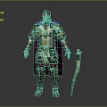 Fantasy Warrior in Ornate Gold Red Armor With Purple Cape and Sword