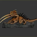 Orange Dragon Game Movie Character With Long Fangs Wings And Spikes Perched On Rock