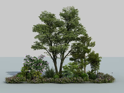 Small Floral Landscape Featuring Trees Shrubs Pink White Flowers And Herbs 3d model