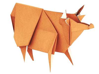 Handmade Orange Paper Origami Cow Decorative Ornament Set for Home Decoration 3d model