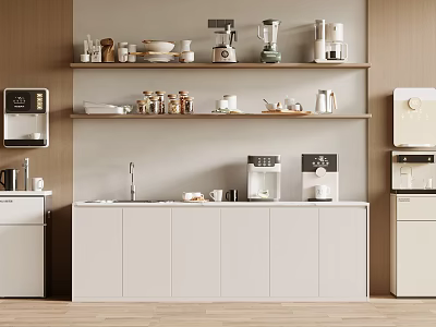 Modern Open Kitchen Interior Design With Island Counter And Kitchen Appliances 3d model