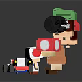 Pixel Style Mario Character Dolls with Mushroom and Racing Car Accessories in Colorful Design