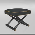 Black Leather Upholstered Square Stool With Gold Accents Crossed Legs And Gold Feet